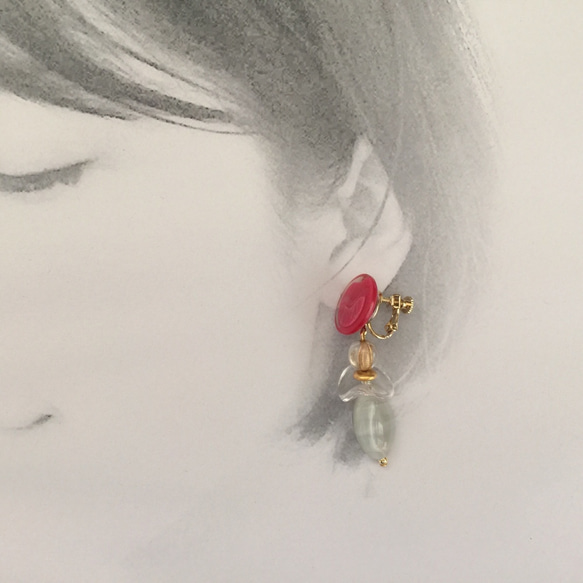 Pink retro button big earring_PIC152 4枚目の画像