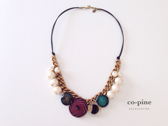 Mixed button necklace_NEC002 2枚目の画像