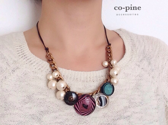 Mixed button necklace_NEC002 3枚目の画像