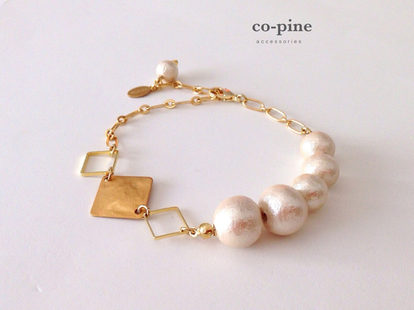 pearl & square chain bracelet A 1枚目の画像
