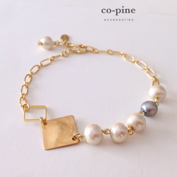 pearl & square chain bracelet Ｂ 1枚目の画像