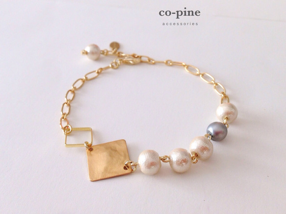 pearl & square chain bracelet Ｂ 1枚目の画像