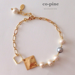 pearl & square chain bracelet Ｂ 2枚目の画像