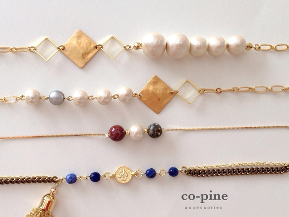 pearl & square chain bracelet Ｂ 4枚目の画像