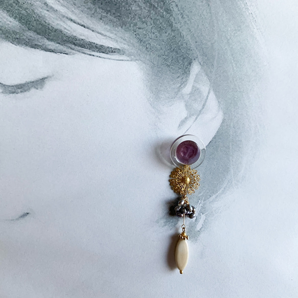 Paris button & filigree flower pierce PIC219 5枚目の画像