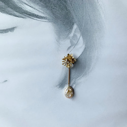 Metal flower & perl pierce PIC227 5枚目の画像