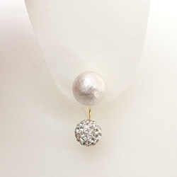 Cotton pearl & rhinestoneball pierce_PIC041 3枚目の画像