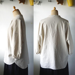 綿麻台襟ドルマンギャザースリーブブラウス(キナリ) 5枚目の画像