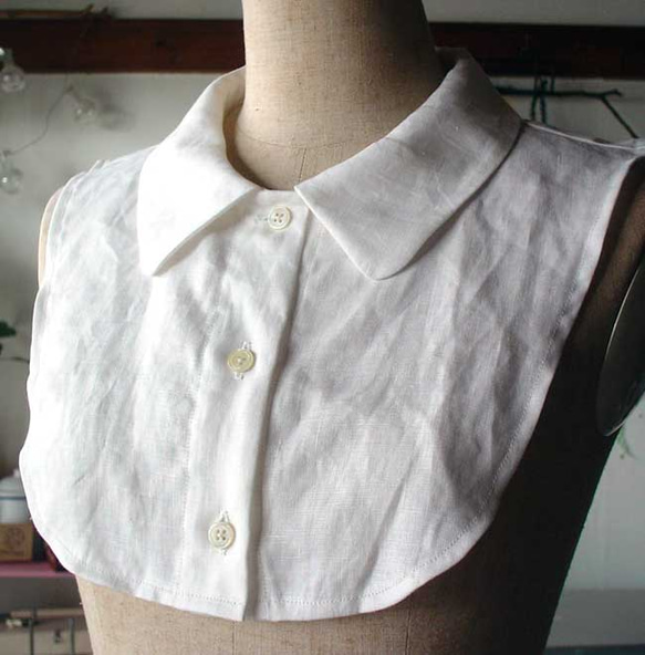 リネン生地シャツ型スタンダード襟の付け襟 2枚目の画像