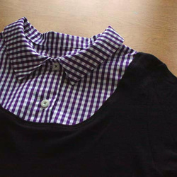 ギンガムチェック柄付け襟のインナーバージョン(角襟長袖ブラック) 3枚目の画像