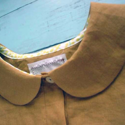 マスタードカラーリネン生地シャツ型丸襟の付け襟 4枚目の画像