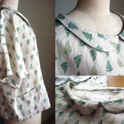 リネン葉っぱ柄の衿付きチュニックブラウス 1枚目の画像
