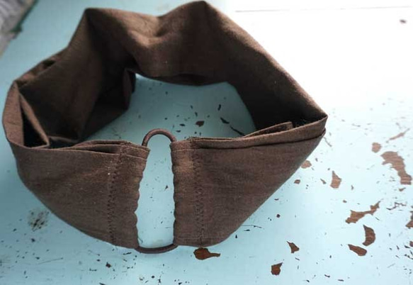 綿麻チョコブラウンカラーヘアターバン 2枚目の画像