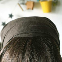 綿麻チョコブラウンカラーヘアターバン 3枚目の画像