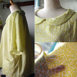黄色ミモザ柄の衿付きチュニックブラウス 3枚目の画像