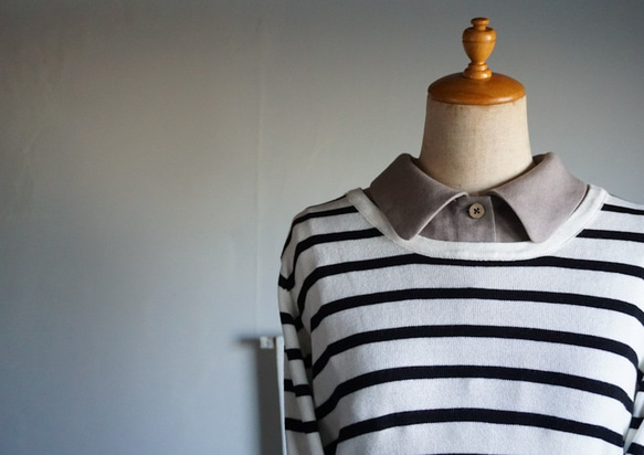 モカベージュリネンシャツ型スタンダード襟の付け襟『数量限定ハンドメイド2019』 5枚目の画像