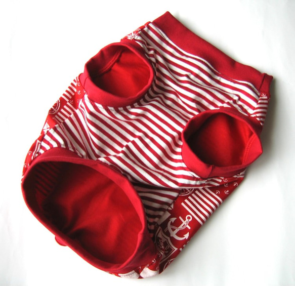 フレンチブルドック服　タンクトップ　アンカー&ボーダー　赤 3枚目の画像