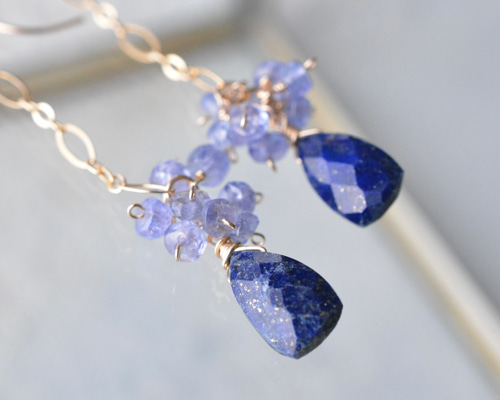 【１点限定】14kgfラピスラズリトリプレットシェルカービングピアス/イヤリング 1点限定】14kgfラピスラズリトリプレットシェルカービングピアス