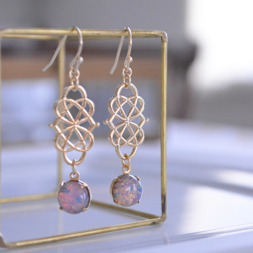 14kgfオパールミックスピアス/イヤリング 幸せのレインボー♪*無限の可能性」14KGF 宝石質オパール イヤリング