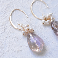 14kgf天然石“大紫水晶和淡水珍珠”耳環 第4張的照片