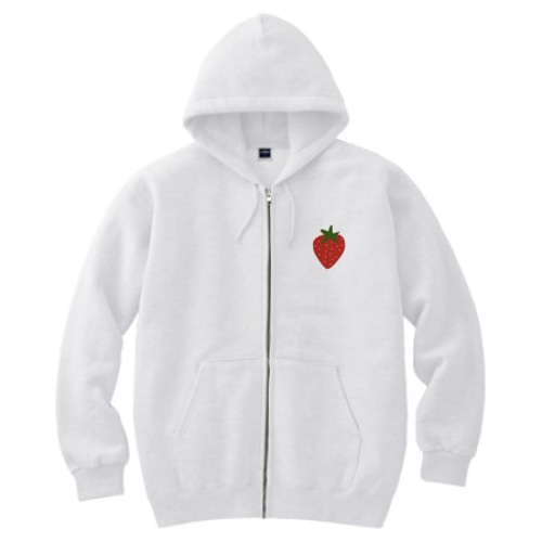 苺イラストのレディースジップパーカー ホワイト・ブラック・グレー  