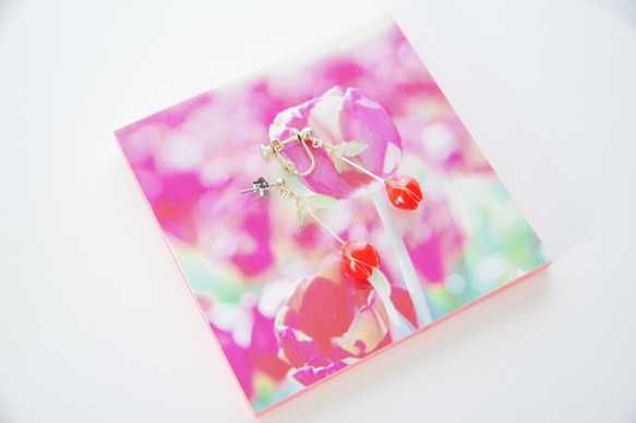 [鬱金香x紅色-滿*花朵-]裝飾春天的耳環*用照片裝飾面板！ 第3張的照片