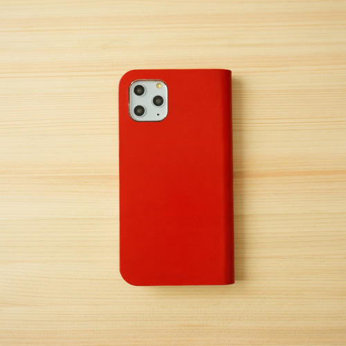 牛革 iPhone12 mini カバー ヌメ革 レザーケース 手帳型 レッドカラー