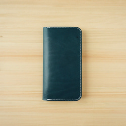 牛革 iPhone12 mini カバー  ヌメ革  レザーケース  手帳型  ネイビーカラー 1枚目の画像