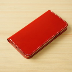 牛革 iPhone13 mini カバー  ヌメ革  レザーケース  手帳型  レッドカラー 2枚目の画像