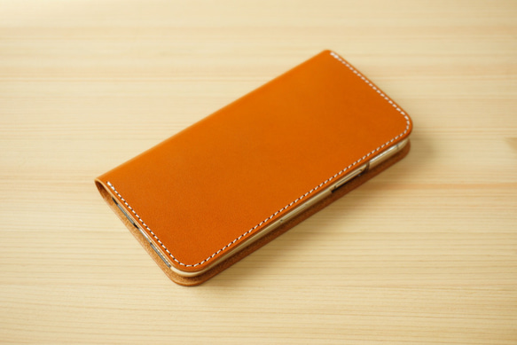 牛革 iPhone13 mini カバー  ヌメ革  レザーケース  手帳型  キャメルカラー 2枚目の画像