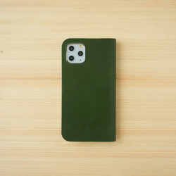牛革 iPhone13 mini カバー  ヌメ革  レザーケース  手帳型  グリーンカラー 4枚目の画像