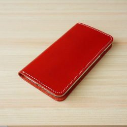 牛革 iPhone6/6sカバー  ヌメ革  レザーケース  手帳型  レッドカラー 1枚目の画像