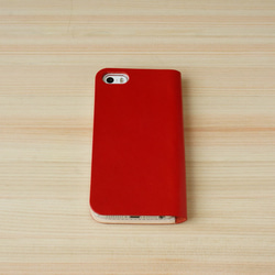 牛革 iPhone5/5sカバー  ヌメ革  レザーケース  手帳型  レッドカラー 3枚目の画像