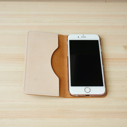 牛革 iPhone6/6sカバー  ヌメ革  レザーケース  手帳型  キャメルカラー 4枚目の画像