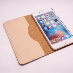 牛革 iPhone6Plus/6sPlusカバー  ヌメ革  レザーケース  手帳型  キャメルカラー 2枚目の画像
