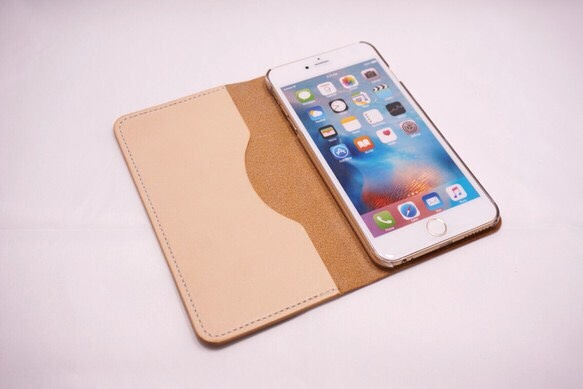 牛革 iPhone6Plus/6sPlusカバー  ヌメ革  レザーケース  手帳型  キャメルカラー 2枚目の画像