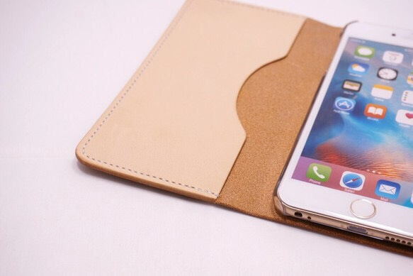 牛革 iPhone6Plus/6sPlusカバー  ヌメ革  レザーケース  手帳型  キャメルカラー 5枚目の画像