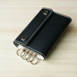 牛皮  卡片夾 皮革 鑰匙包 4個掛環 黑色 第1張的照片