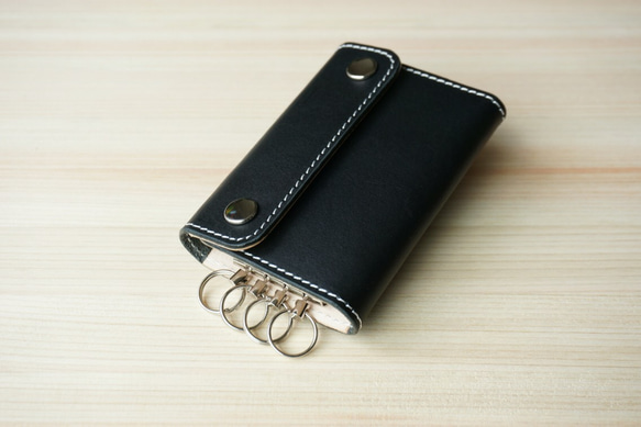 牛皮  卡片夾 皮革 鑰匙包 4個掛環 黑色 第1張的照片