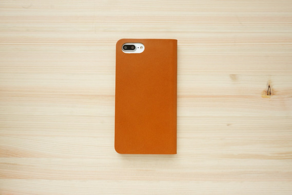 牛革 iPhone8Plus/7Plusカバー  ヌメ革  レザーケース  手帳型  キャメルカラー 2枚目の画像