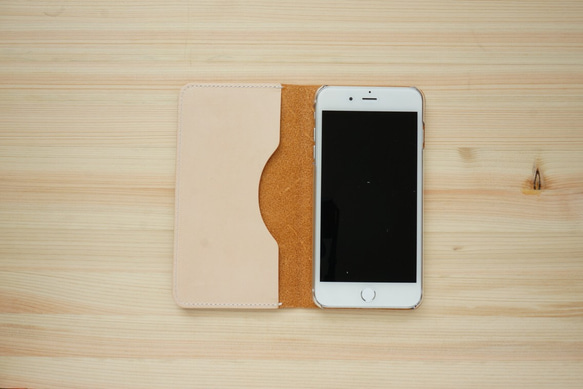 牛革 iPhone8Plus/7Plusカバー  ヌメ革  レザーケース  手帳型  キャメルカラー 3枚目の画像