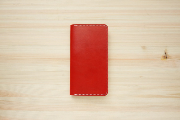 牛革 iPhone8Plus/7Plusカバー  ヌメ革  レザーケース  手帳型  レッドカラー 1枚目の画像