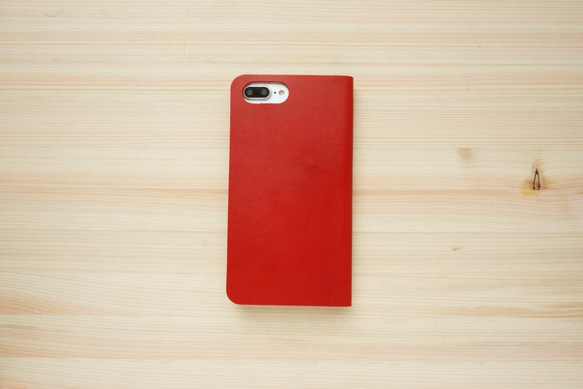 牛革 iPhone8Plus/7Plusカバー  ヌメ革  レザーケース  手帳型  レッドカラー 2枚目の画像