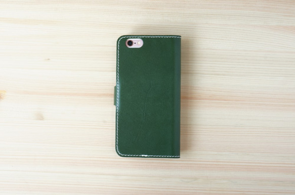 牛皮 iPhone 筆記型 鞣革 綠色 (SE3/SE2/XR/XS/X/8/8Plus/7/7Plus/) 第2張的照片