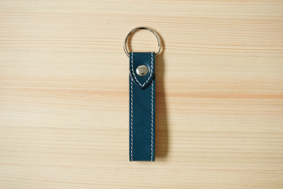 牛皮皮革鑰匙扣鑰匙圈海軍藍 第2張的照片
