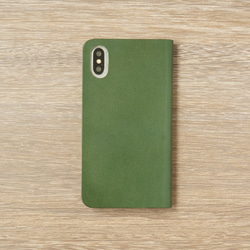 牛革 iPhone XS Max カバー  ヌメ革  レザーケース  手帳型  グリーンカラー 4枚目の画像