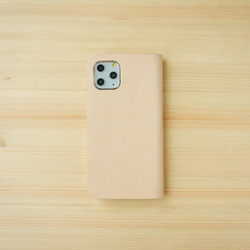 牛革 iPhone 11 カバー  ヌメ革  レザーケース  手帳型  ナチュラルカラー 4枚目の画像