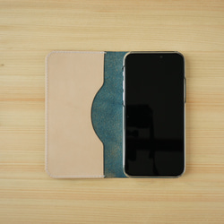 牛革 iPhone 11 Pro Max カバー  ヌメ革  レザーケース  手帳型  ネイビーカラー 3枚目の画像
