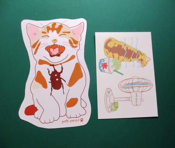 猫変形ポストカード（かぶとむしとおさかな）（「くわがた」と「お魚」が仲間入りして賑やかになりました） 9枚目の画像