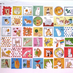 カラフル猫切手ふうシール＃２（1枚ずつカットすうることもできます） 1枚目の画像
